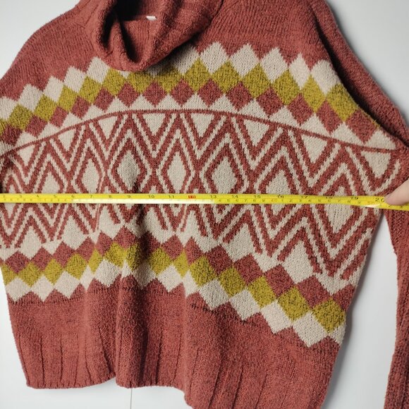 Vintage SO Cropped Rust Sweater Size XS Turtleneck Pullover Argyle Long-sleeve - Picture 4 of 8